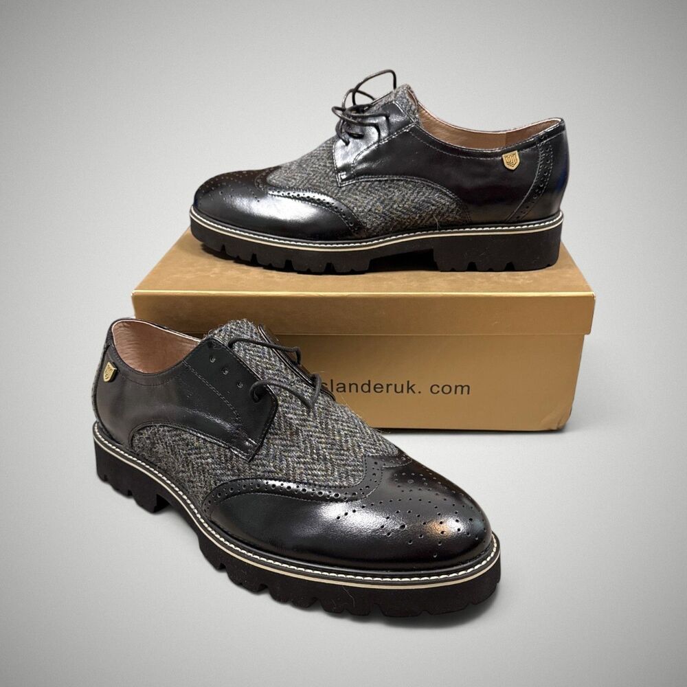 Islander Men's Harris Classic Brogues Black Leather Tweed Sz US 12 / UK 10 ~NIB